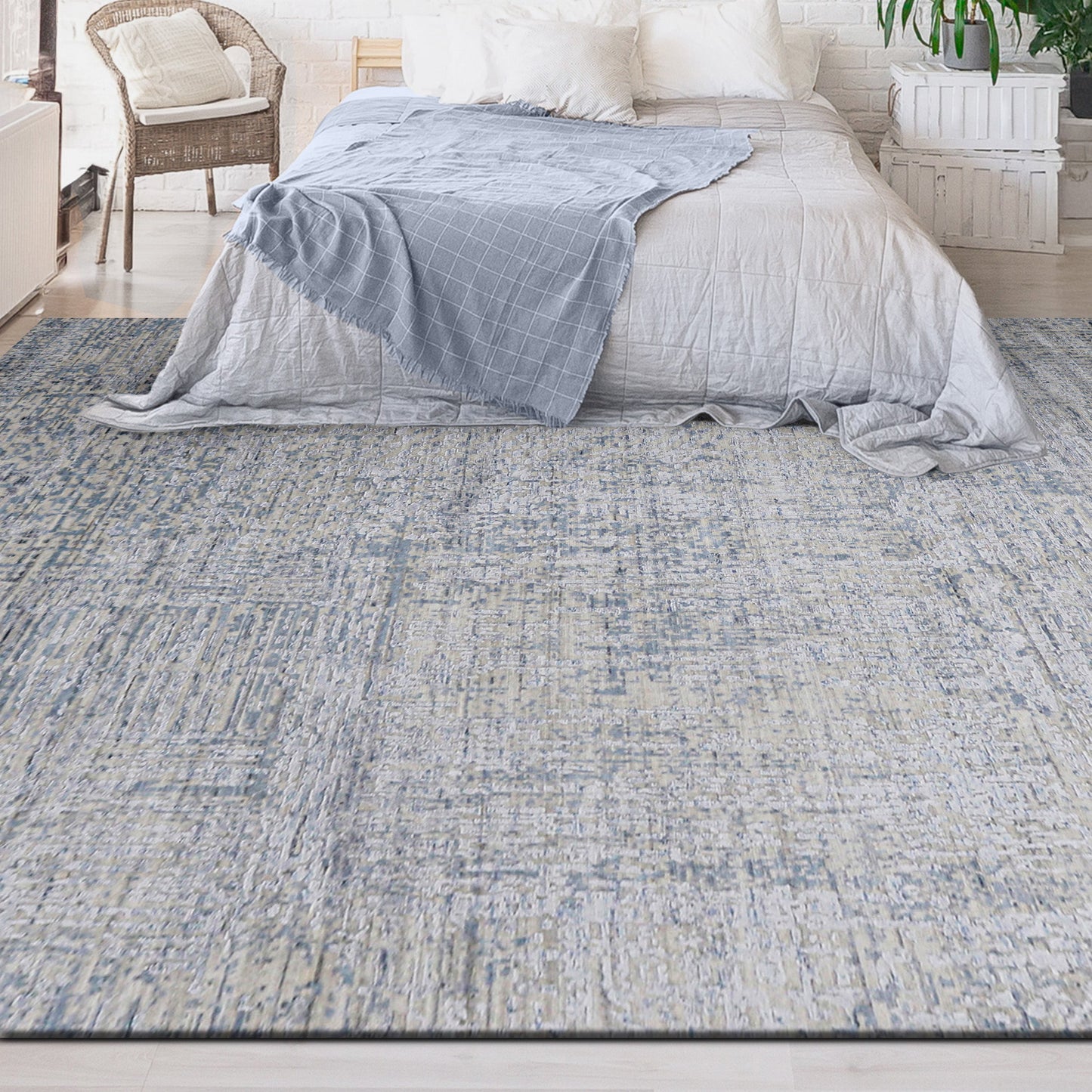 HANDLOOMED JACQUARD RK203 SILVER / BLUE