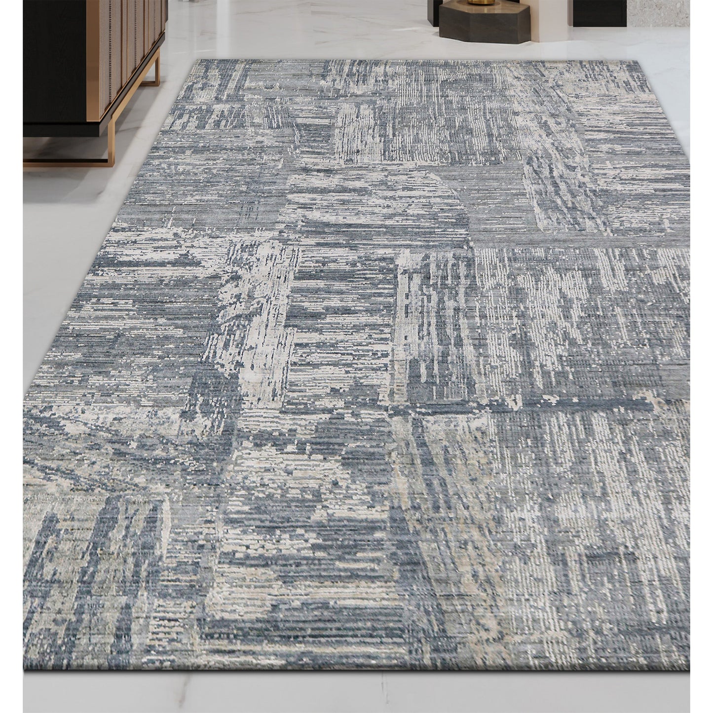HANDLOOMED JACQUARD RK218 SILVER / BLUE