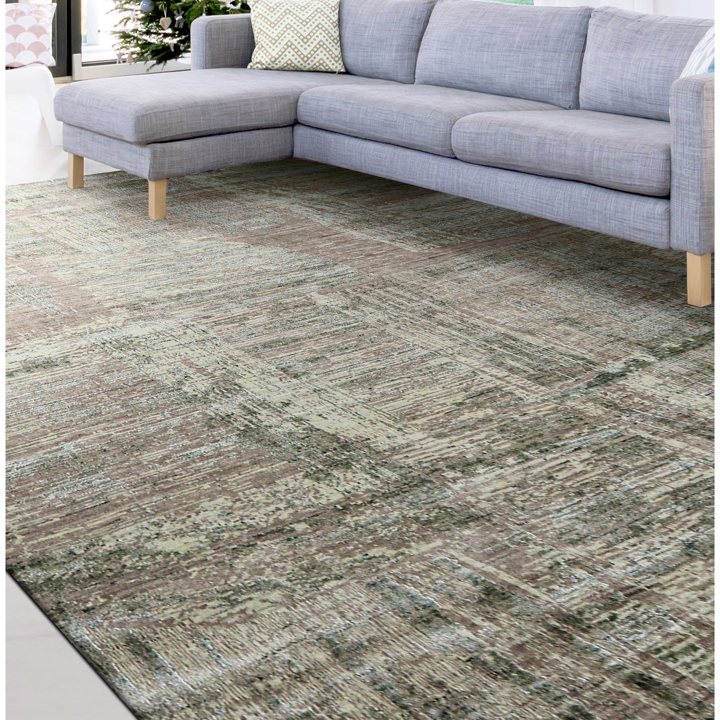 HANDLOOMED JACQUARD RK270 BROWN / GREEN