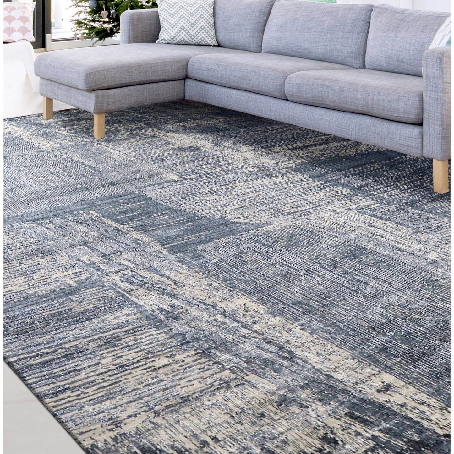 HANDLOOMED JACQUARD RK281 BLUE / SILVER