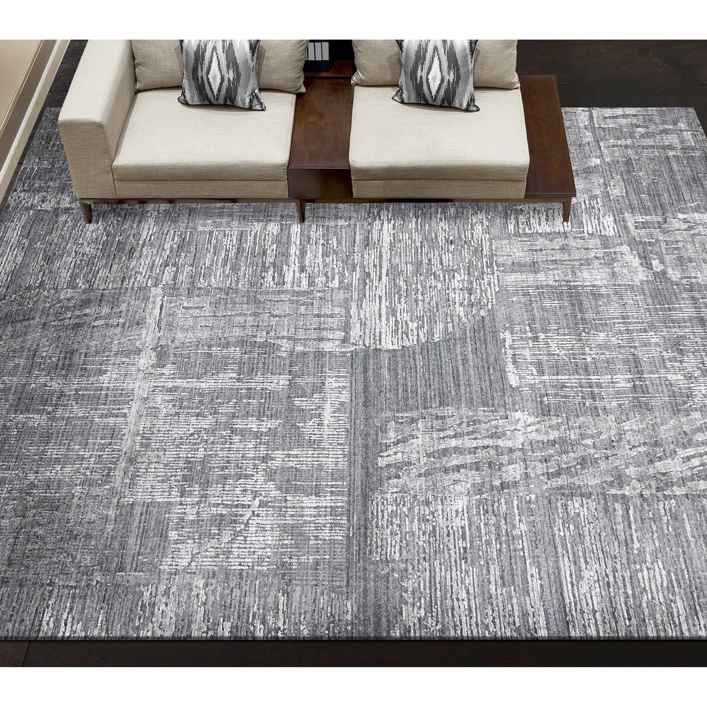 HANDLOOMED JACQUARD RK290 IVORY / CHARCOAL
