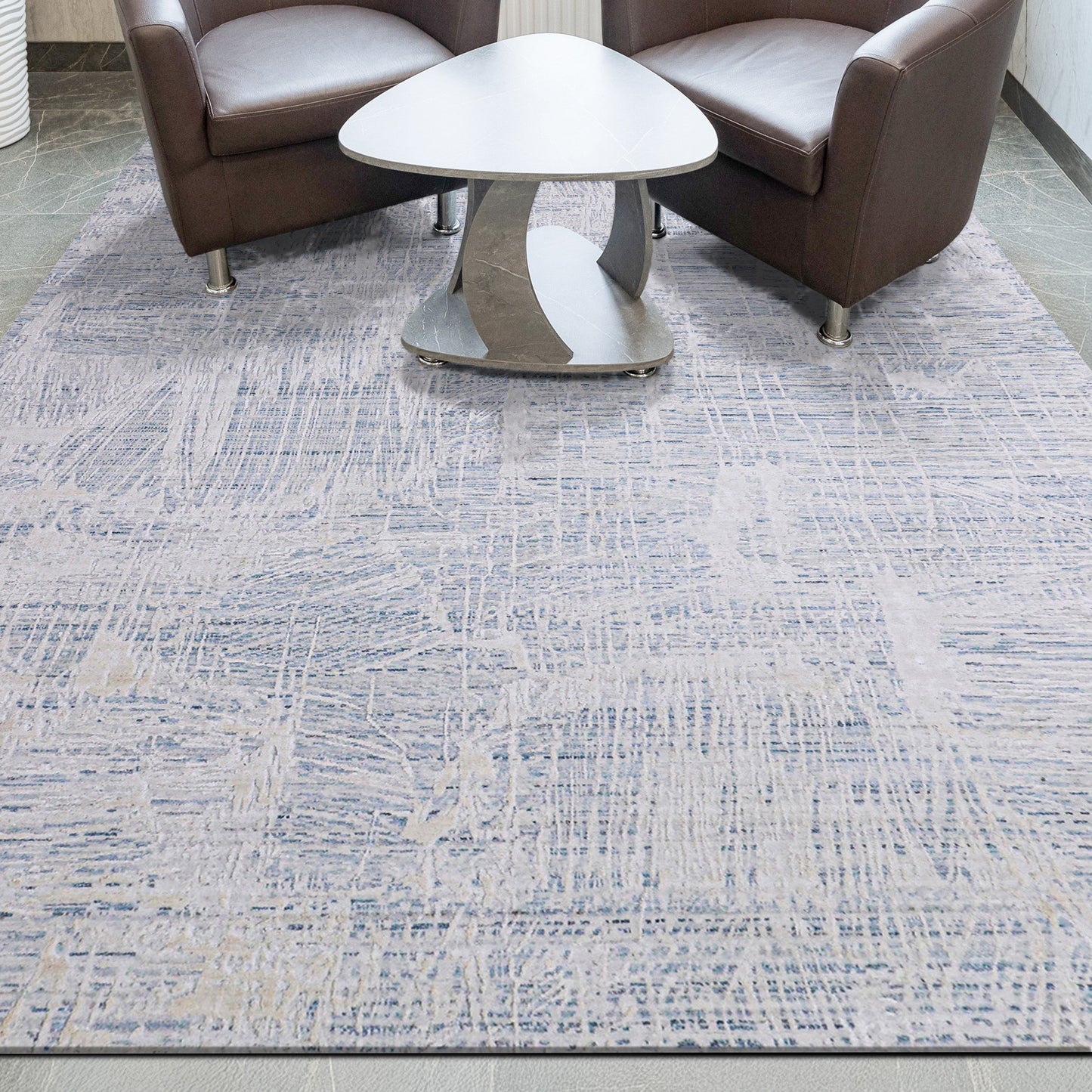 HANDLOOMED JACQUARD RK340 IVORY / TEAL BLUE