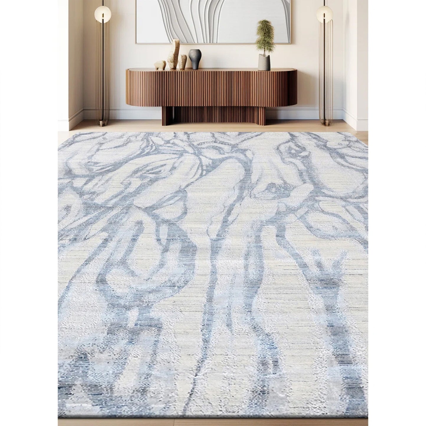 HANDLOOMED JACQUARD RK371 BLUE / WHITE