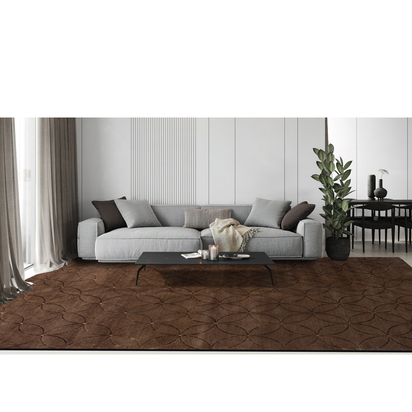 TIBETAN WOOL / SILK ADCIR CIRCLE LATTICE BROWN