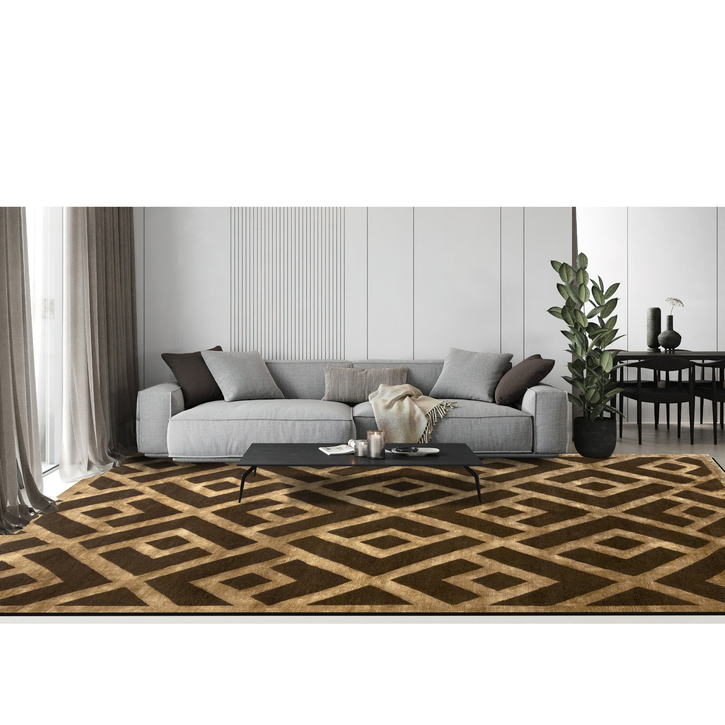 TIBETAN WOOL / SILK ADLAC LACED DIAMOND BROWN / GOLD