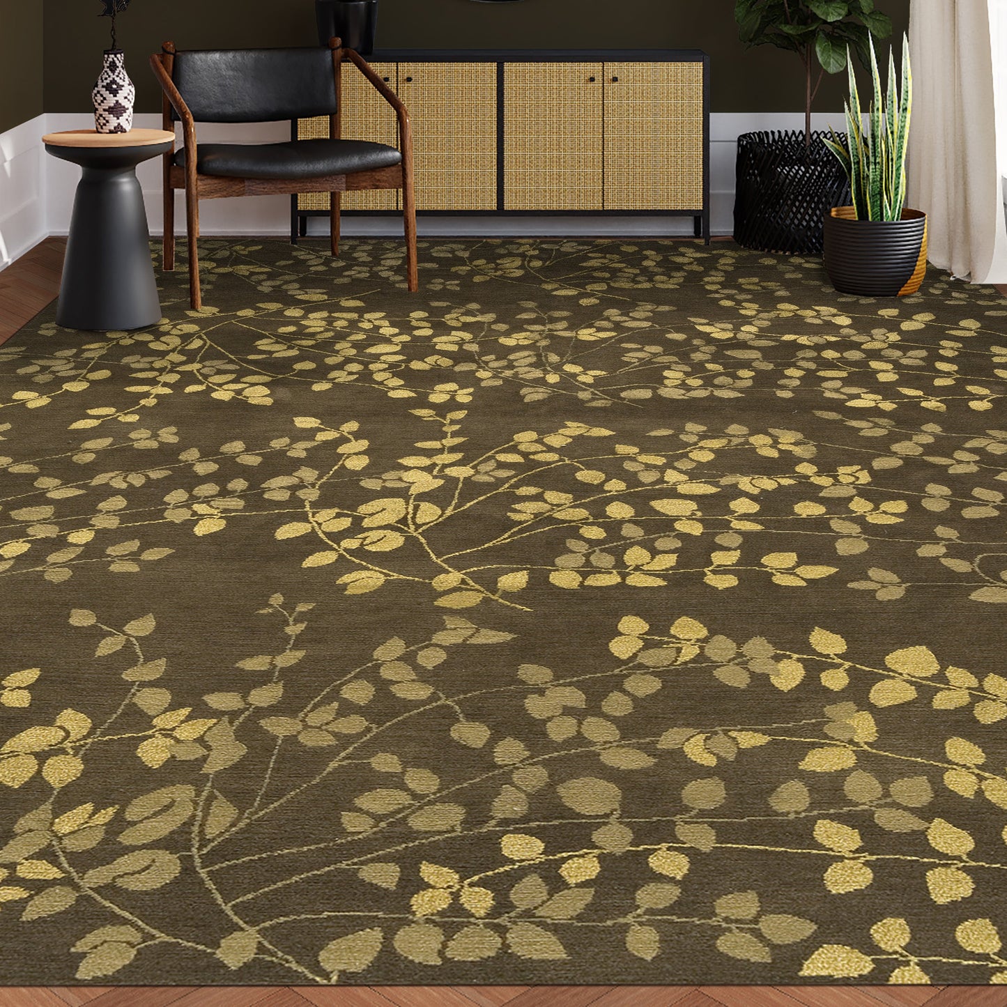 TIBETAN WOOL / SILK EMLEA LEAVES BROWN
