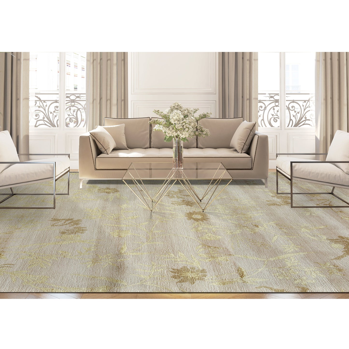 TIBETAN WOOL / SILK EMSPR SPRING IVORY / GOLD