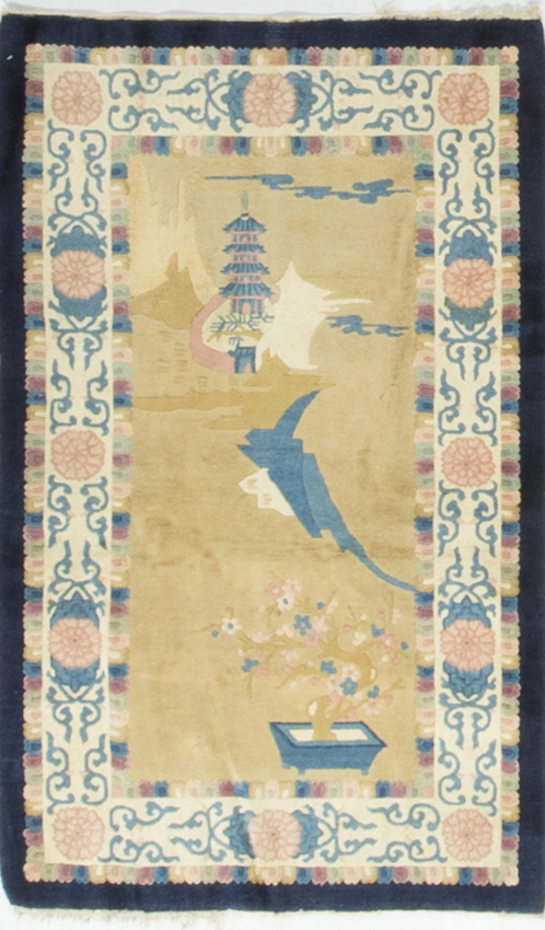 Vintage Chinese Pictorial Rug Circa 1940