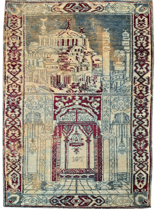 ANTIQUE AGRA PRAYE GREEN / RED