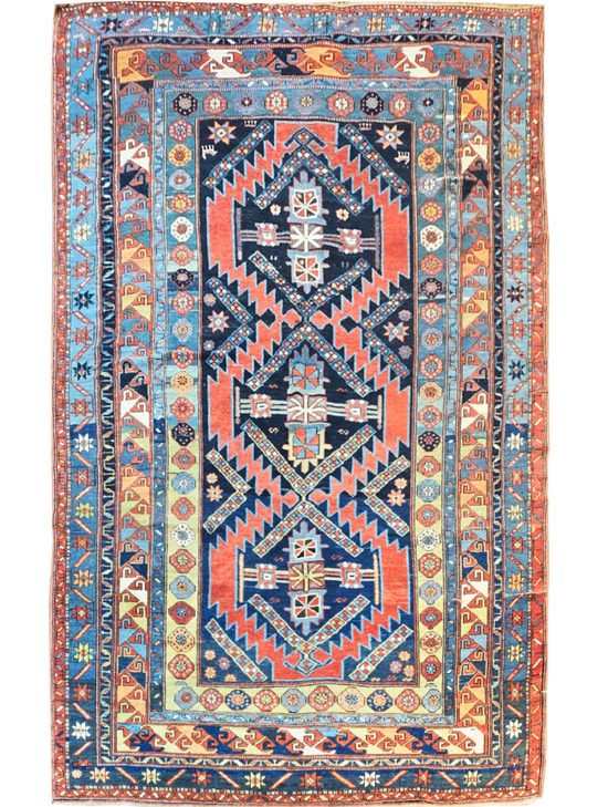 ANTIQUE RUSSIAN KAZAK LIGHT BLUE / RUST