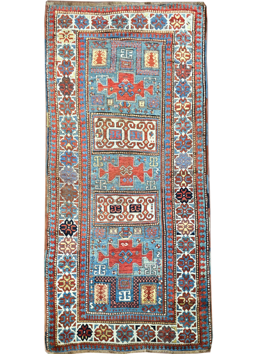 ANTIQUE PERSIAN FINE KAZAK LIGHT BLUE  / IVORY