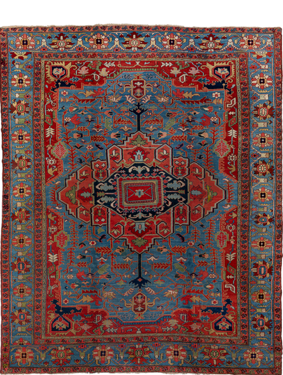 ANTIQUE PERSIAN FINE SERAPI BLUE / RUST CIRCA 1890