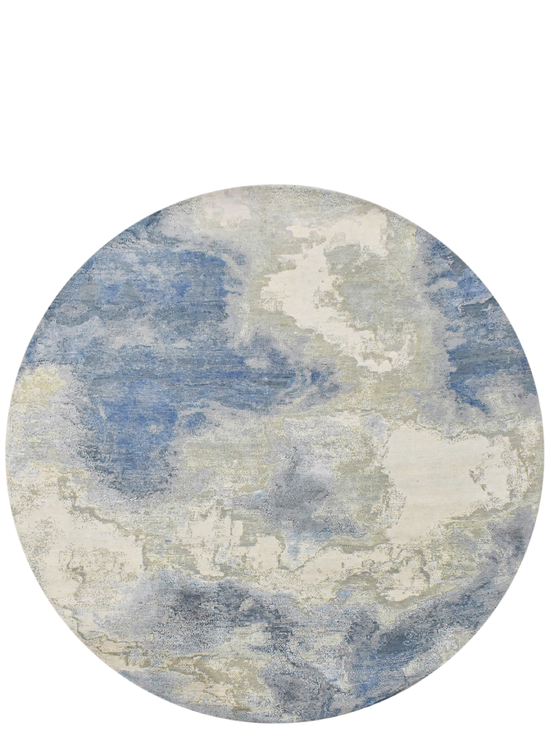 CANVAS ART WITH SILK J1064 IVORY / LIGHT BLUE