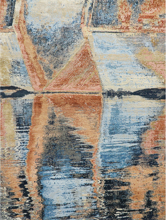 CANVAS ART WITH SILK J1070 LIGHT BLUE / RUST