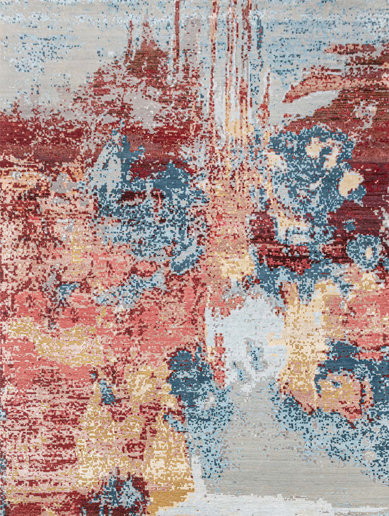 CANVAS ART WITH SILK J1169 BLUE / RED