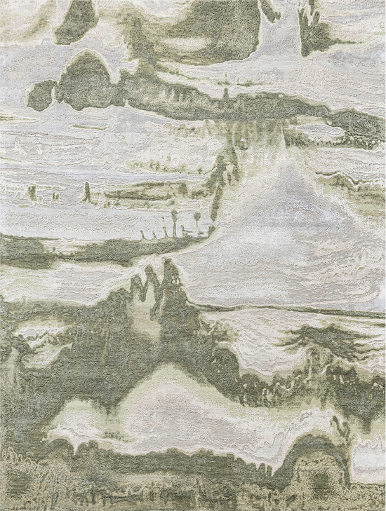 CANVAS ART WITH SILK J2071 IVORY / GREEN