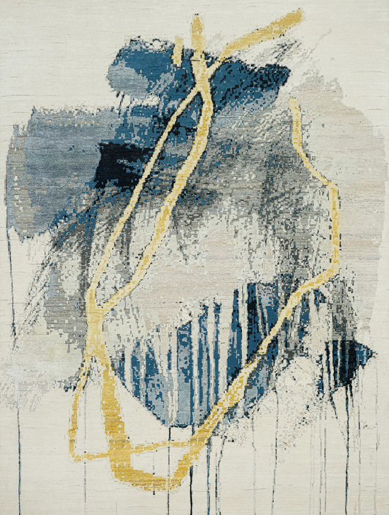 CANVAS ART WITH SILK JC743 IVORY / BLUE