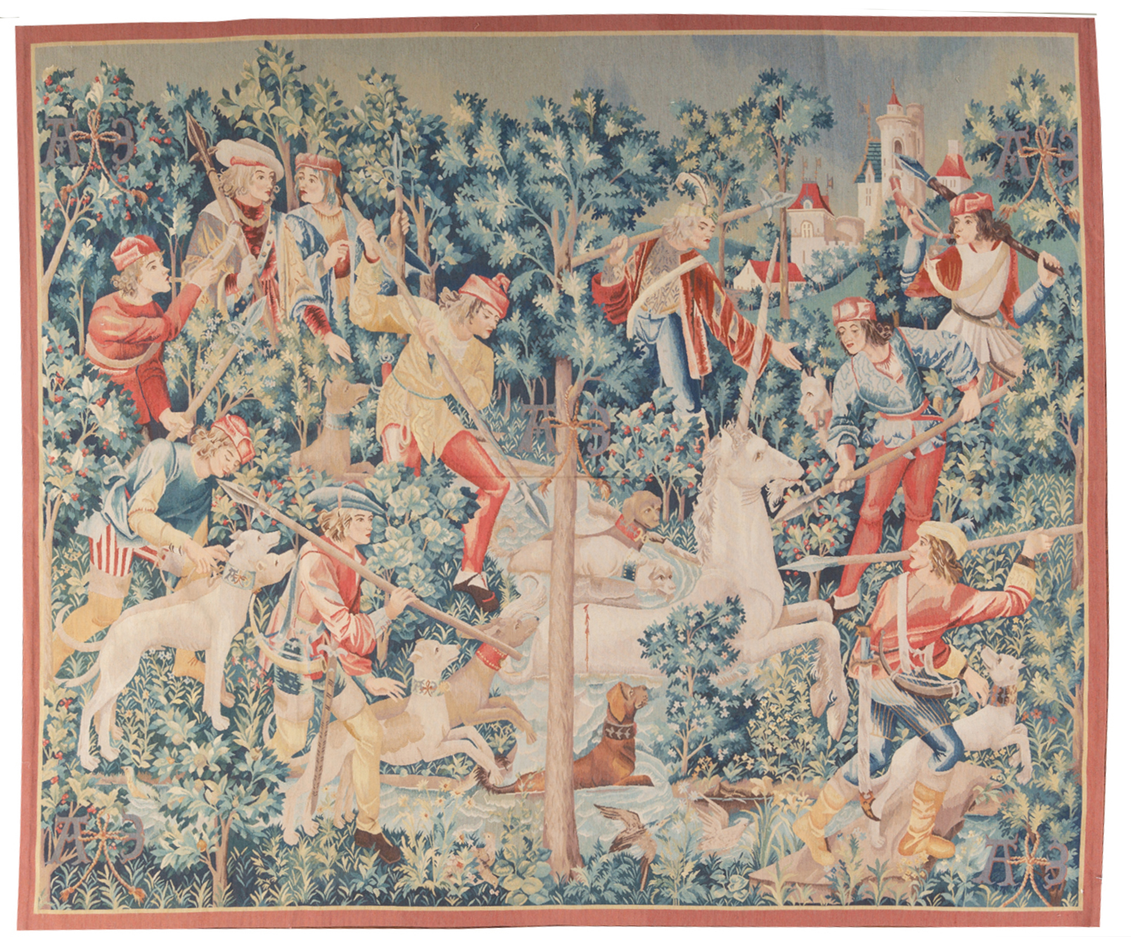 15th century Gothic Tournai design Medieval Unicorn Hunting Scene
