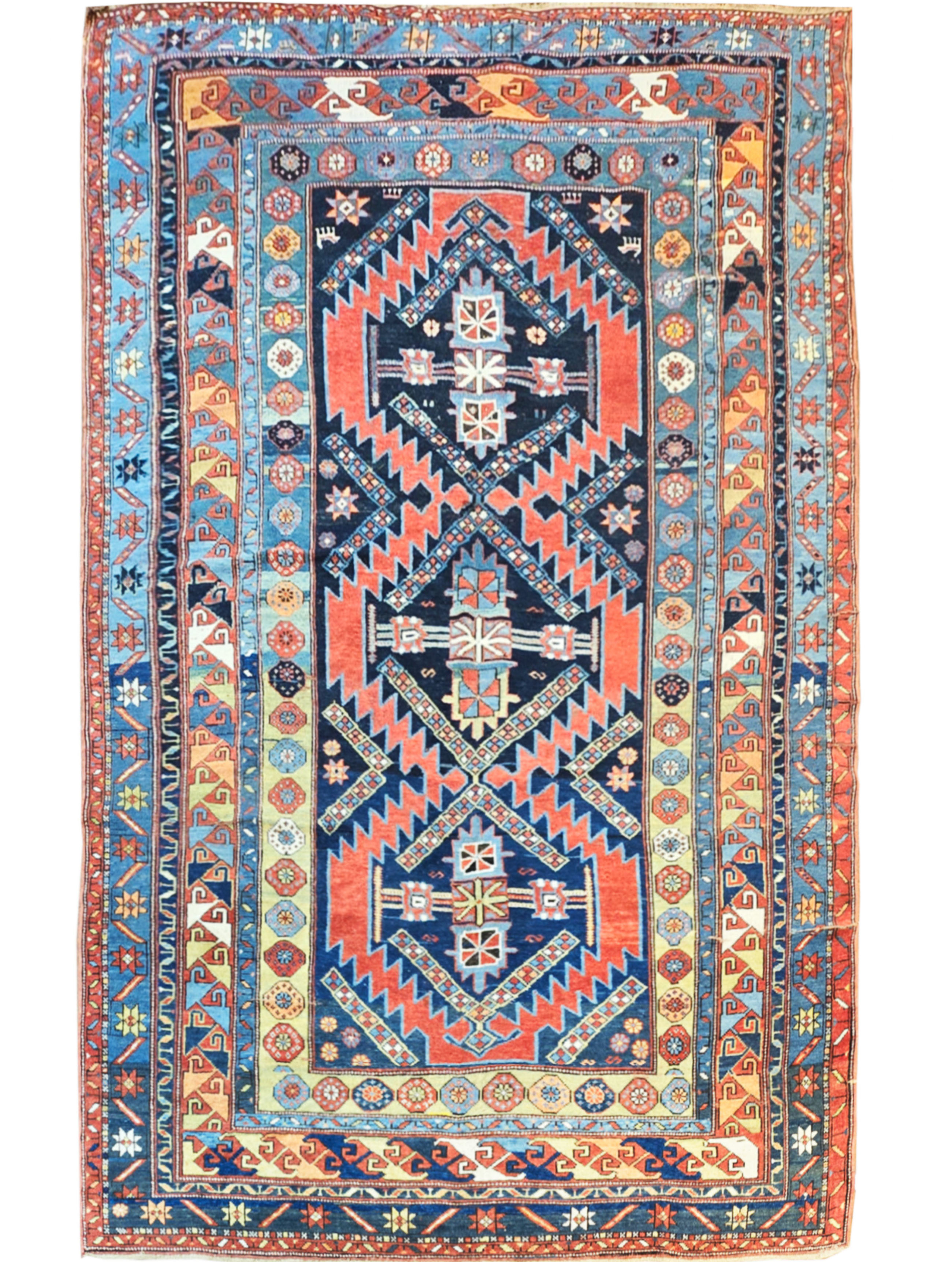 ANTIQUE RUSSIAN KAZAK LIGHT BLUE / RUST - Antique Rugs
