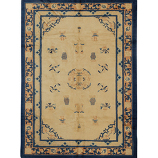 ANTIQUE CHINESE PEKING RUG CIRCA1900 IVORY / BLUE