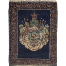 Antique Kirman Shah Pictorial Crown Rug Circa 1900.  