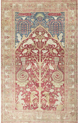 Antique Persian Kirman Lavar Pictorial Rug Circa 1900