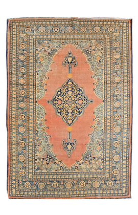 ANTIQUE PERSIAN FINE TABRIZ RUST / NAVY	