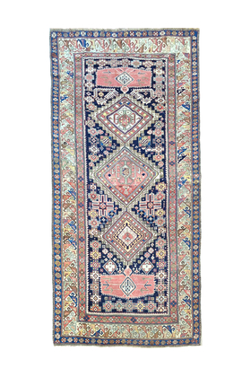 ANTIQUE RUSSIAN SHIRVAN NAVY / IVORY