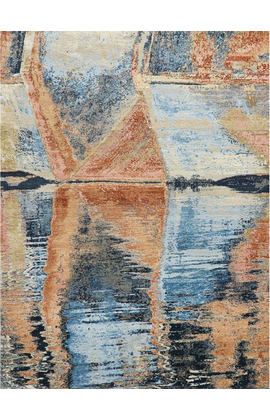 CANVAS ART WITH SILK J1070 LIGHT BLUE / RUST
